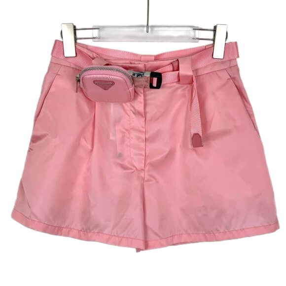 Prada Pink Re-Nylon Shorts With Belt & Detachable Waist Bag Womens Size 38 S - Picture 1 of 8